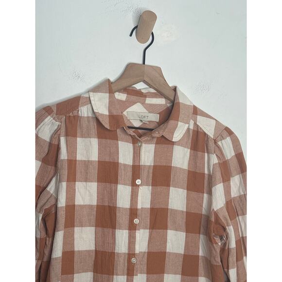 Loft Orange Buffalo Plaid Button Up Down Top Size Small Flannel Fall Pumpkin - Picture 4 of 9